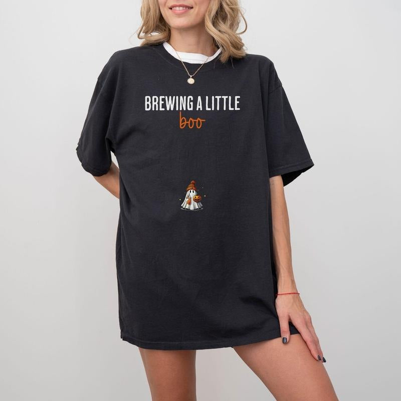 Halloween Pregnancy Announcement Shirt, Brewing A Little Boo, Funny Ghost Baby, Pregnant Halloween Maternity Shirt, Mom...