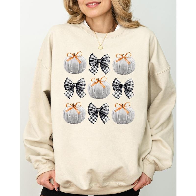 Halloween Ribbons Pumpkins Coquette Bows Fall Autumn T-Shirts, Hoodie, Sweatshirt