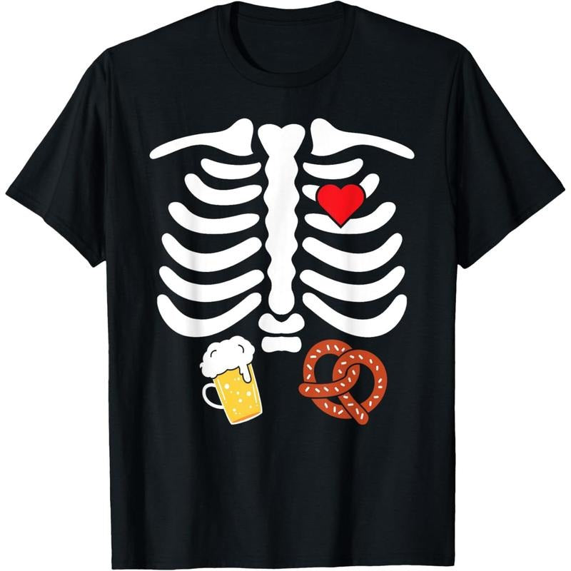 Halloween Skeleton Food Belly Beer Pretzel T Shirt T-Shirt made in usa Hoodie Sweatshirt | PrintMintTees.com
