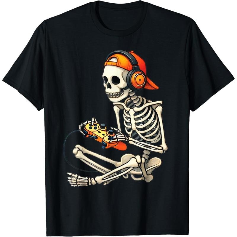 Halloween Skeleton Gamer Video Gaming Boys Men Kids Tees T-Shirt made in usa Hoodie Sweatshirt | PrintMintTees.com