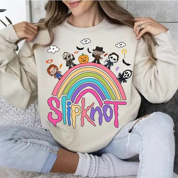 Halloween Slipknot Vintage Sweatshirt Scary Characters Spooky Season Sweater Shirt Hoodie | PrintMintTees.com