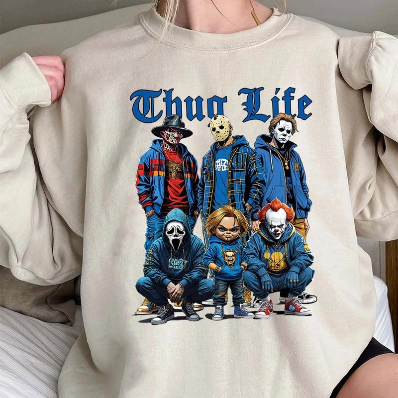 Halloween THUGLIFE Shirt, Halloween Horror Characters Shirt, Halloween Graphic Tee Shirt style 04 Hoodie Sweatshirt