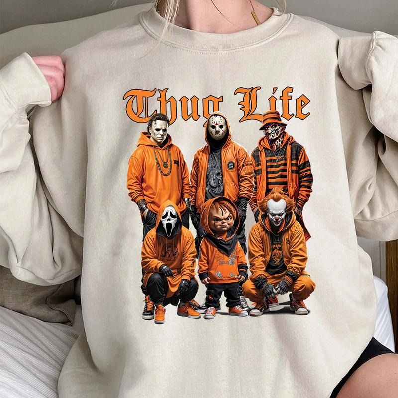 Halloween THUGLIFE Shirt, Halloween Horror Characters Shirt, Halloween Graphic Tee Shirt style 08 Hoodie Sweatshirt