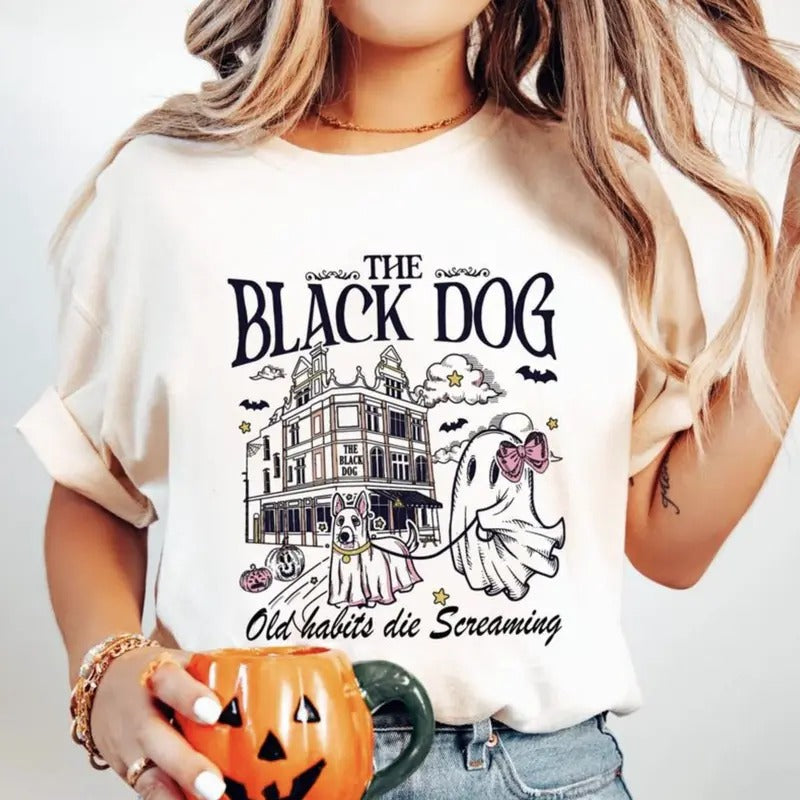Halloween The Black Dog Shirt, Halloween Shirt, Old habits die screaming Sweatshirt Full Sizes, Full Color, Tee Print Hoodie