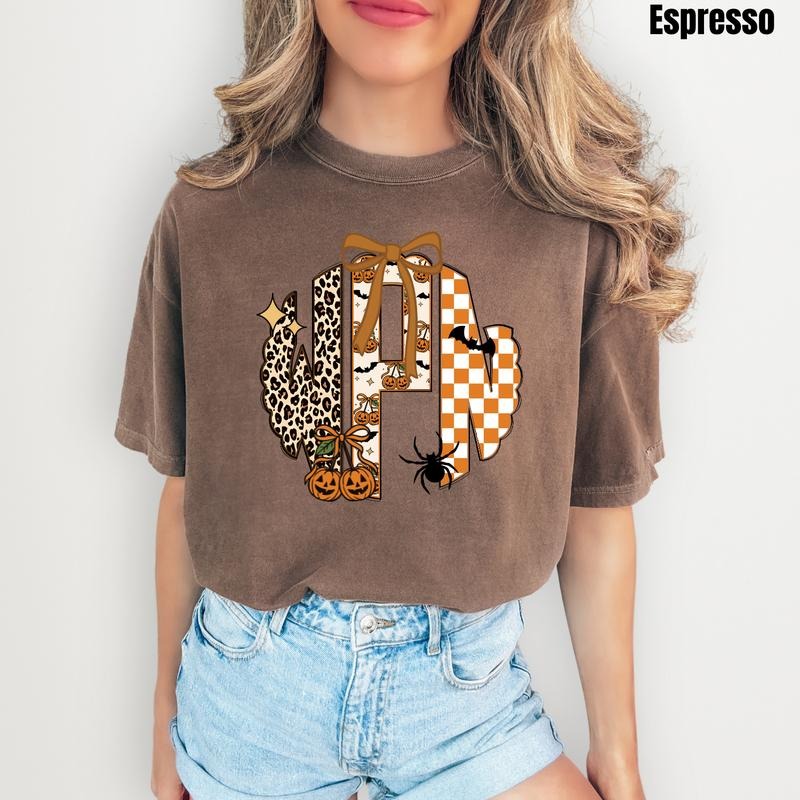 Halloween Theme Monogram Comfort Colors T-Shirt 'NLB' Hoodie, Sweatshirt | PrintMintTees.com