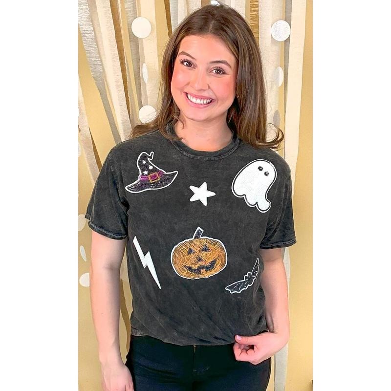Halloween Things Sequin Mineral Washed T-Shirt Hoodie Sweatshirt | PrintMintTees.com