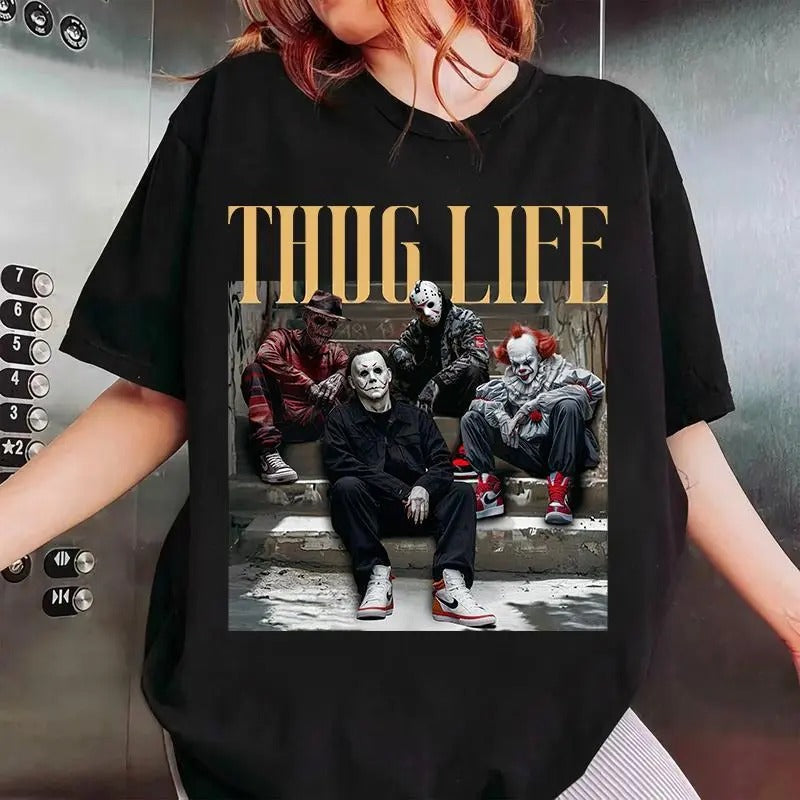 Halloween Thug Life Shirt Horror Characters Thug Life Halloween Short Sleeve Top Womenswear T-Shirts, Hoodie, Sweatshirt