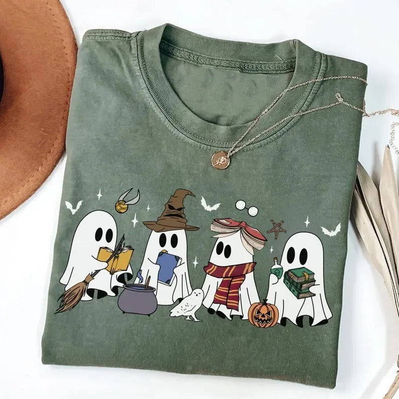 Halloween Wizard House Shirt Wizard Ghost Shirt Magical Castle Shirt Book Lover Fan Cotton Casual Basic Shirt Hoodie Sweatshirt
