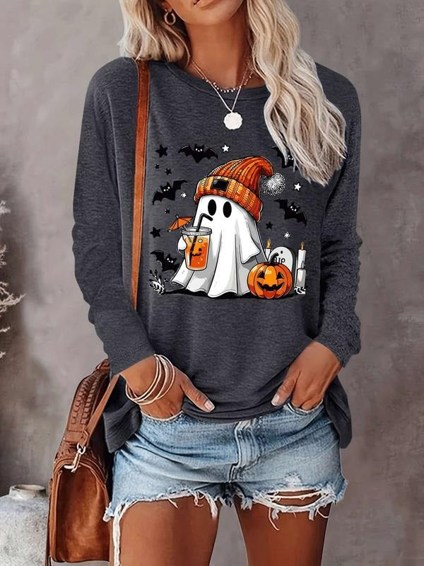 Halloween Women's Casual Letter Print Long Sleeve T-Shirt, Comfortable Fabric, Available in 9 Colors, Fitted Style for...