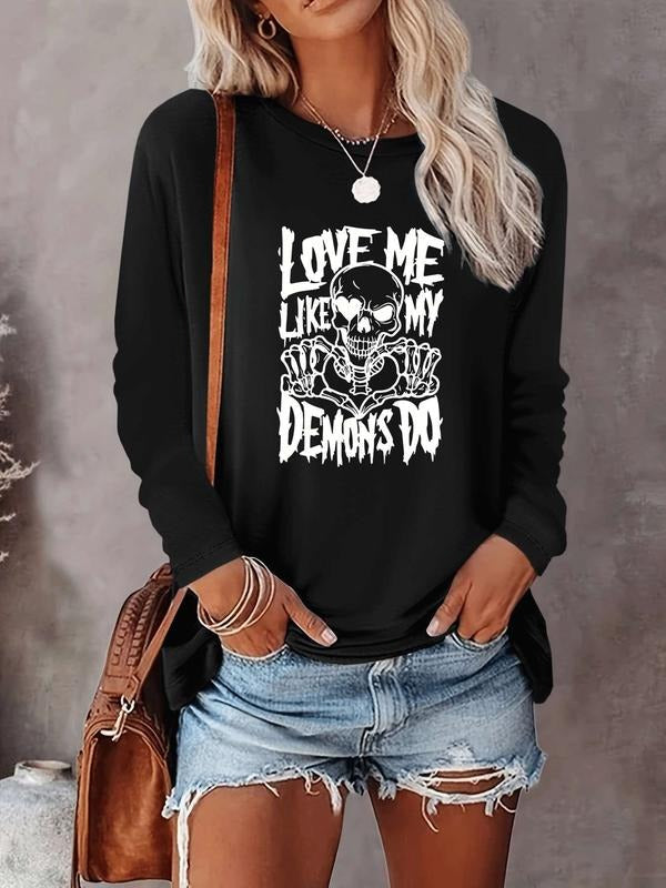 Halloween Women's Casual Letter Print Long Sleeve T-Shirt, Comfortable Fabric, Available in 9 Colors, Fitted Style for...
