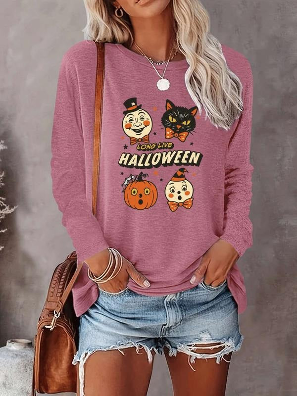 Halloween Women's Casual Letter Print Long Sleeve T-Shirt, Comfortable Fabric, Available in 9 Colors, Fitted Style for...
