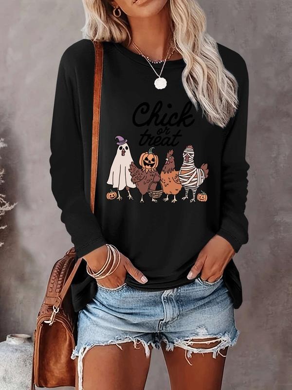 Halloween Women's Casual Letter Print Long Sleeve T-Shirt, Comfortable Fabric, Available in 9 Colors, Fitted Style for...