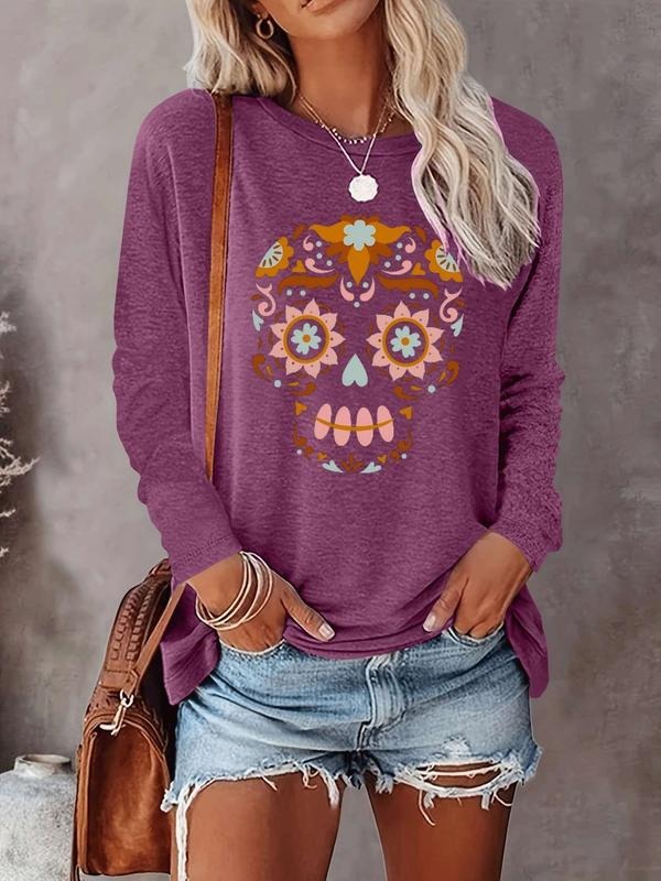 Halloween Women's Casual Letter Print Long Sleeve T-Shirt, Comfortable Fabric, Available in 9 Colors, Fitted Style for...
