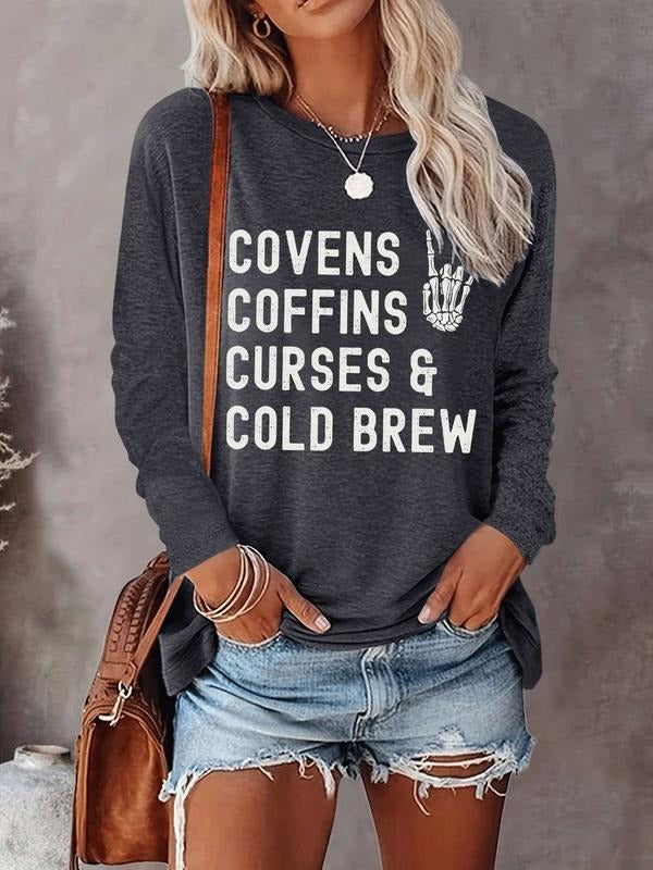 Halloween Women's Casual Letter Print Long Sleeve T-Shirt, Comfortable Fabric, Available in 9 Colors, Fitted Style for...