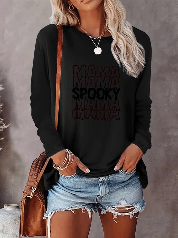 Halloween Women's Casual Letter Print Long Sleeve T-Shirt, Comfortable Fabric, Available in 9 Colors, Fitted Style for...