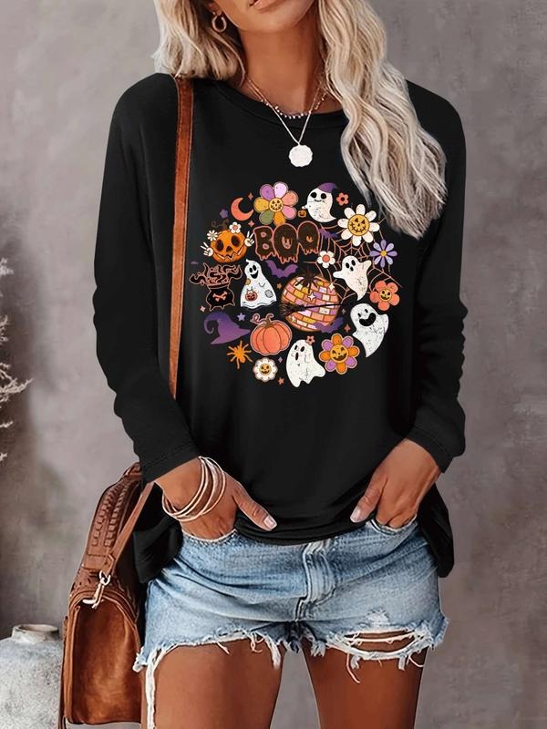 Halloween Women's Casual Letter Print Long Sleeve T-Shirt, Comfortable Fabric, Available in 9 Colors, Fitted Style for...