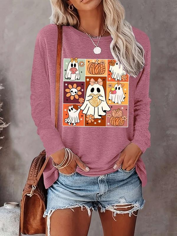 Halloween Women's Casual Letter Print Long Sleeve T-Shirt, Comfortable Fabric, Available in 9 Colors, Fitted Style for...