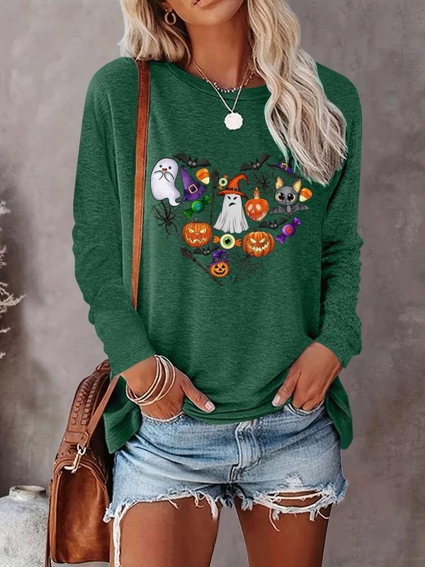 Halloween Women's Casual Letter Print Long Sleeve T-Shirt, Comfortable Fabric, Available in 9 Colors, Fitted Style for...