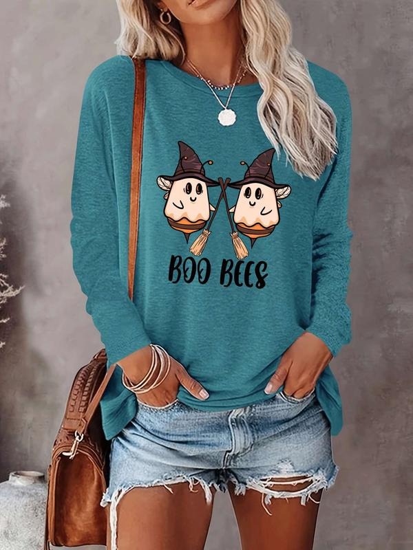 Halloween Women's Casual Letter Print Long Sleeve T-Shirt, Comfortable Fabric, Available in 9 Colors, Fitted Style for...