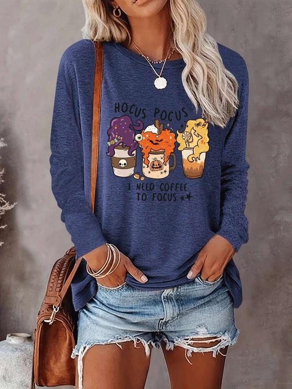 Halloween Women's Casual Letter Print Long Sleeve T-Shirt, Comfortable Fabric, Available in 9 Colors, Fitted Style for...