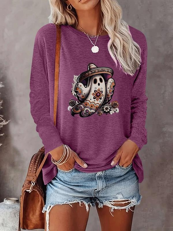 Halloween Women's Casual Letter Print Long Sleeve T-Shirt, Comfortable Fabric, Available in 9 Colors, Fitted Style for...
