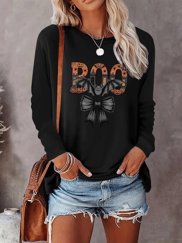Halloween Women's Casual Letter Print Long Sleeve T-Shirt, Comfortable Fabric, Available in 9 Colors, Fitted Style for...
