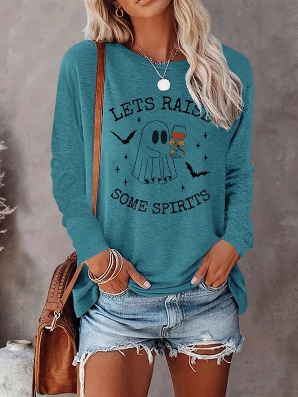 Halloween Women's Casual Letter Print Long Sleeve T-Shirt, Comfortable Fabric, Available in 9 Colors, Fitted Style for...