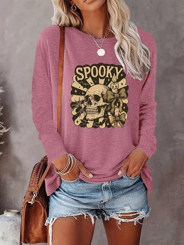 Halloween Women's Casual Letter Print Long Sleeve T-Shirt, Comfortable Fabric, Available in 9 Colors, Fitted Style for...