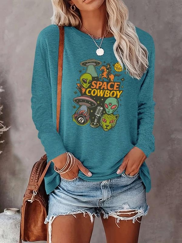 Halloween Women's Casual Letter Print Long Sleeve T-Shirt, Comfortable Fabric, Available in 9 Colors, Fitted Style for...