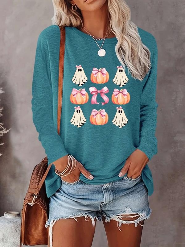 Halloween Women's Casual Letter Print Long Sleeve T-Shirt, Comfortable Fabric, Available in 9 Colors, Fitted Style for...