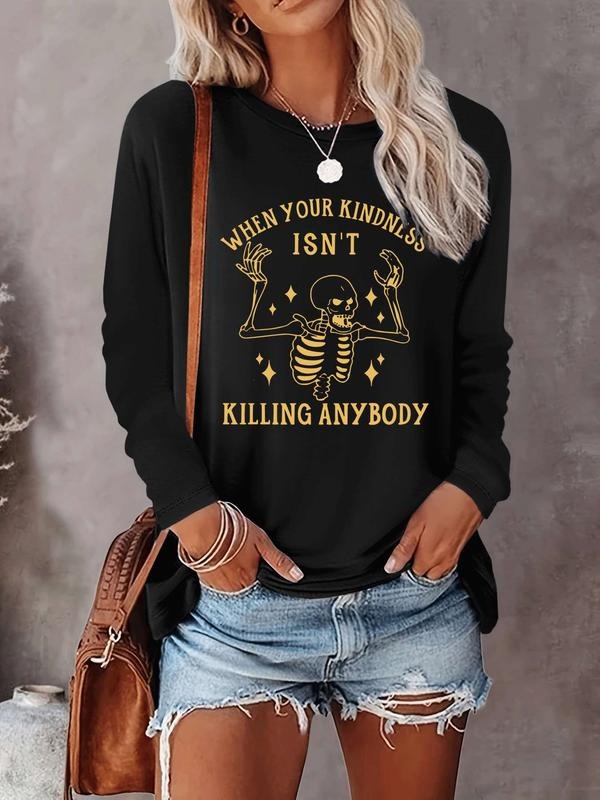 Halloween Women's Casual Letter Print Long Sleeve T-Shirt, Comfortable Fabric, Available in 9 Colors, Fitted Style for...