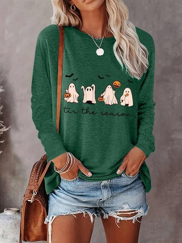 Halloween Women's Casual Letter Print Long Sleeve T-Shirt, Comfortable Fabric, Available in 9 Colors, Fitted Style for...