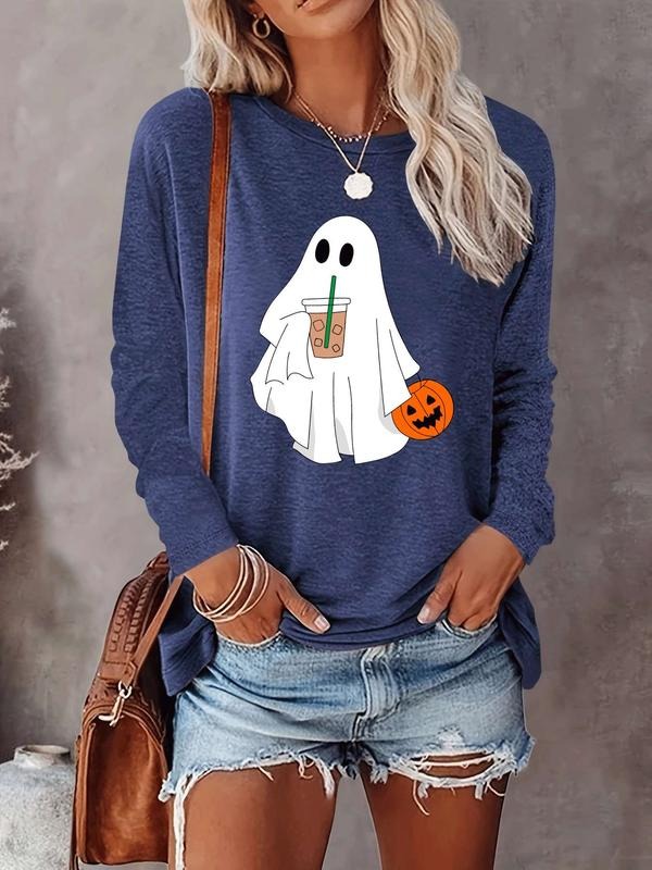 Halloween Women's Casual Letter Print Long Sleeve T-Shirt, Comfortable Fabric, Available in 9 Colors, Fitted Style for...
