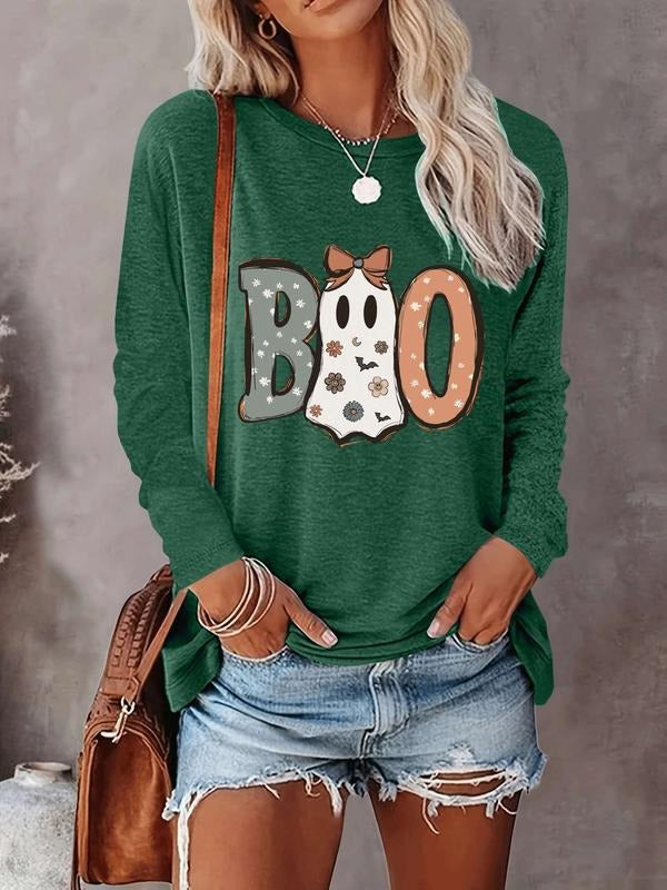 Halloween Women's Casual Letter Print Long Sleeve T-Shirt, Comfortable Fabric, Available in 9 Colors, Fitted Style for...