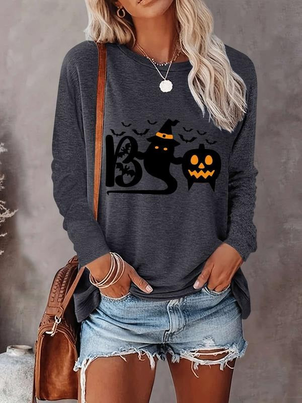 Halloween Women's Casual Letter Print Long Sleeve T-Shirt, Comfortable Fabric, Available in 9 Colors, Fitted Style for...