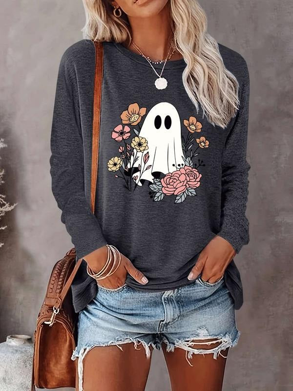 Halloween Women's Casual Letter Print Long Sleeve T-Shirt, Comfortable Fabric, Available in 9 Colors, Fitted Style for...