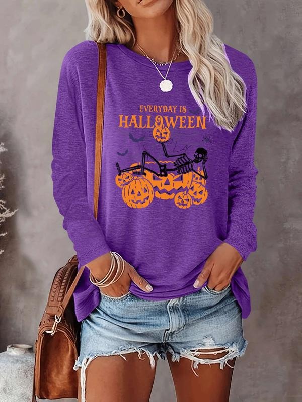 Halloween Women's Casual Letter Print Long Sleeve T-Shirt, Comfortable Fabric, Available in 9 Colors, Fitted Style for...