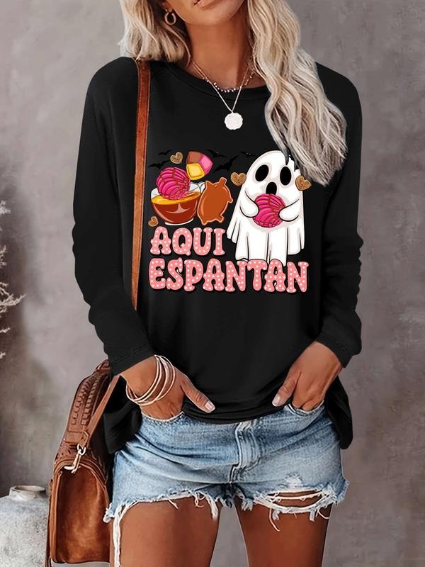 Halloween Women's Casual Letter Print Long Sleeve T-Shirt, Comfortable Fabric, Available in 9 Colors, Fitted Style for...