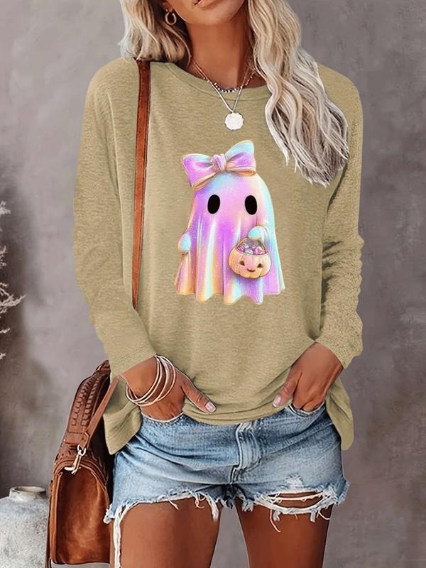 Halloween Women's Casual Letter Print Long Sleeve T-Shirt, Comfortable Fabric, Available in 9 Colors, Fitted Style for...