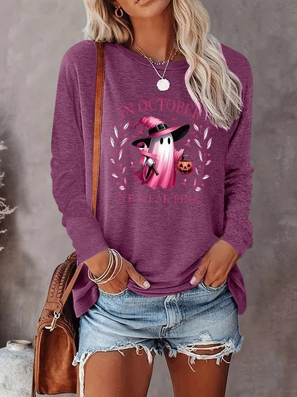Halloween Women's Casual Letter Print Long Sleeve T-Shirt, Comfortable Fabric, Available in 9 Colors, Fitted Style for...