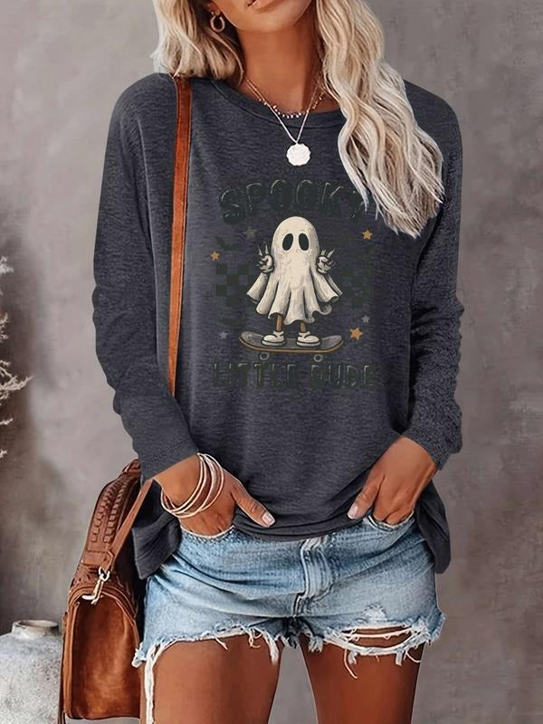 Halloween Women's Casual Letter Print Long Sleeve T-Shirt, Comfortable Fabric, Available in 9 Colors, Fitted Style for...