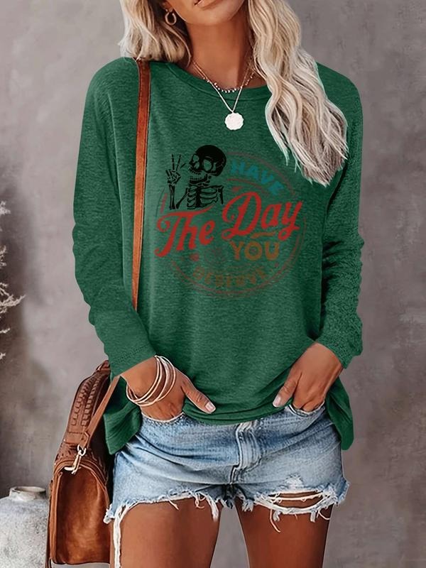 Halloween Women's Casual Letter Print Long Sleeve T-Shirt, Comfortable Fabric, Available in 9 Colors, Fitted Style for...