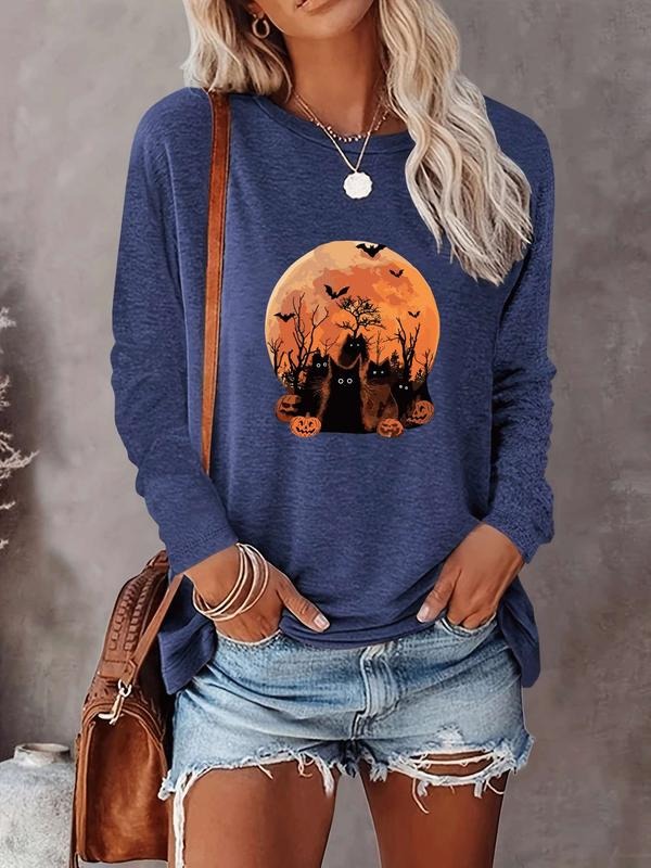 Halloween Women's Casual Letter Print Long Sleeve T-Shirt, Comfortable Fabric, Available in 9 Colors, Fitted Style for...