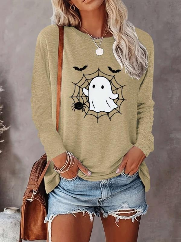 Halloween Women's Casual Letter Print Long Sleeve T-Shirt, Comfortable Fabric, Available in 9 Colors, Fitted Style for...