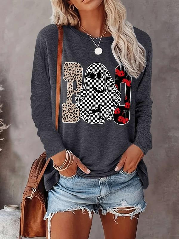 Halloween Women's Casual Letter Print Long Sleeve T-Shirt, Comfortable Fabric, Available in 9 Colors, Fitted Style for...
