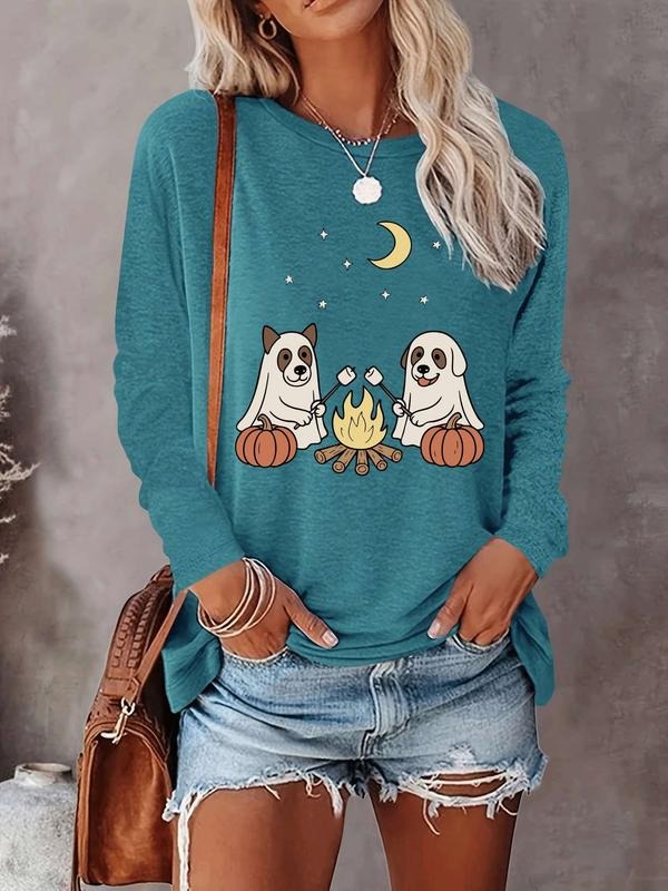 Halloween Women's Casual Letter Print Long Sleeve T-Shirt, Comfortable Fabric, Available in 9 Colors, Fitted Style for...