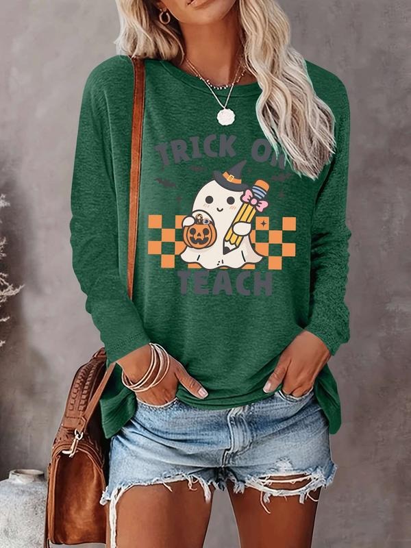 Halloween Women's Casual Letter Print Long Sleeve T-Shirt, Comfortable Fabric, Available in 9 Colors, Fitted Style for...