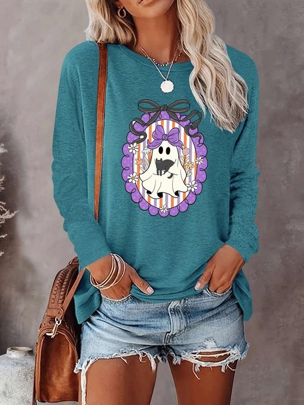 Halloween Women's Casual Letter Print Long Sleeve T-Shirt, Comfortable Fabric, Available in 9 Colors, Fitted Style for...