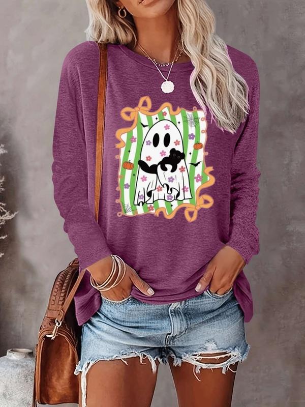 Halloween Women's Casual Letter Print Long Sleeve T-Shirt, Comfortable Fabric, Available in 9 Colors, Fitted Style for...