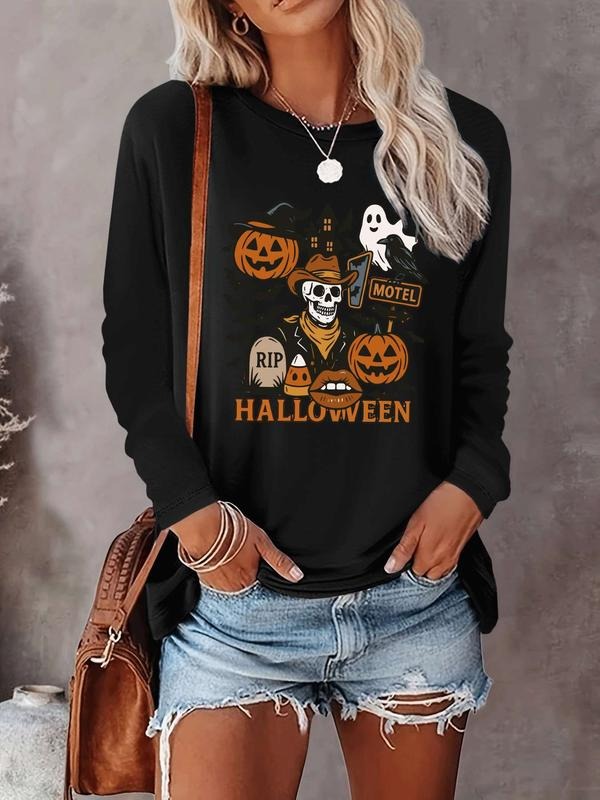 Halloween Women's Casual Letter Print Long Sleeve T-Shirt, Comfortable Fabric, Available in 9 Colors, Fitted Style for...